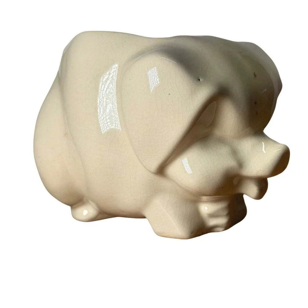 Vintage‎ Ceramic Pig Planter Cream White Glaze Farmhouse Decor Succulent Pot